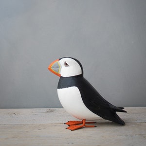 Puffin - Medium - 4&quot;H - Hand Carved Wooden Bird