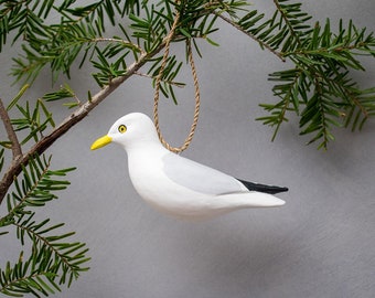 Seagull Ornament - Hand Carved Wooden Birds