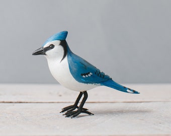 Mini Bluejay- Hand Carved Wooden Bird