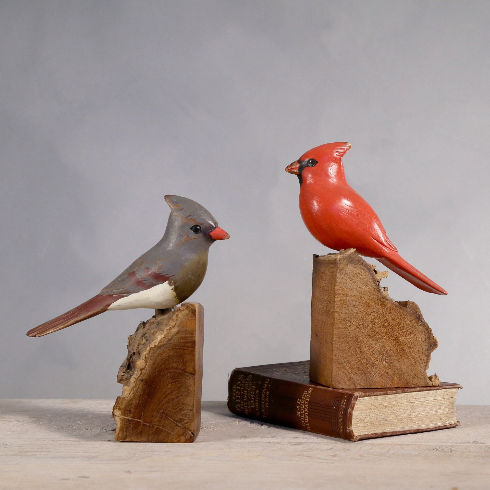 Hand Carved Wooden Cardinal Pair – Male & Female | 7