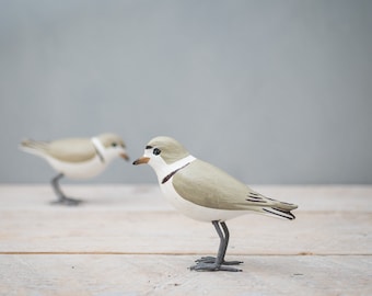 Mini Piping Plover - 3.5"H- Hand Carved Wooden Bird