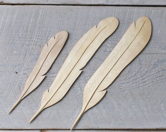 Hand Carved Wooden Feathers