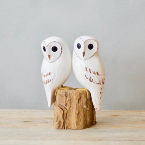 Baby Barn Owl - Pair- 7.5&quot;H - Hand Carved Wooden Bird