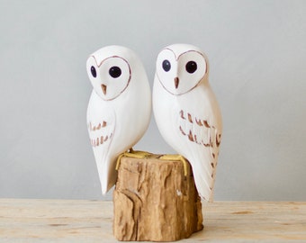 Baby Barn Owl - Pair- 7.5"H - Hand Carved Wooden Bird