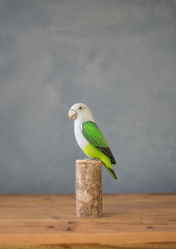 Hand Carved Wooden Lovebird – Green | 8