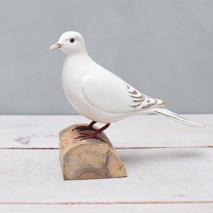 White Dove, Standing - Hand Carved Wooden Bird