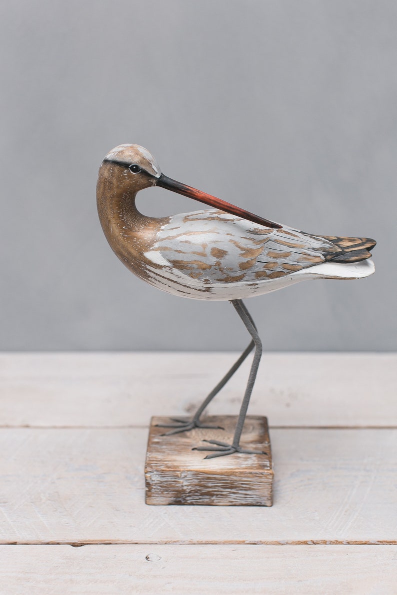 Godwit Pair Hand Carved Wooden Shorebird image 2