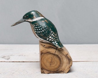 Green Kingfisher - 7.5" H -Hand Carved Wooden Bird