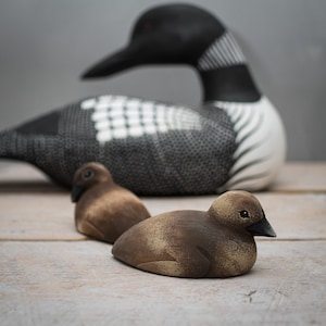Baby Loon Pair- Large - Hand Carved Wooden Bird - 5&quot;L
