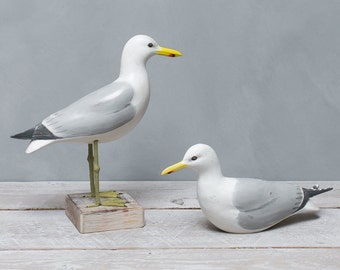 Seagull Pair- 12"/4.5"H - Hand Carved Wooden Birds