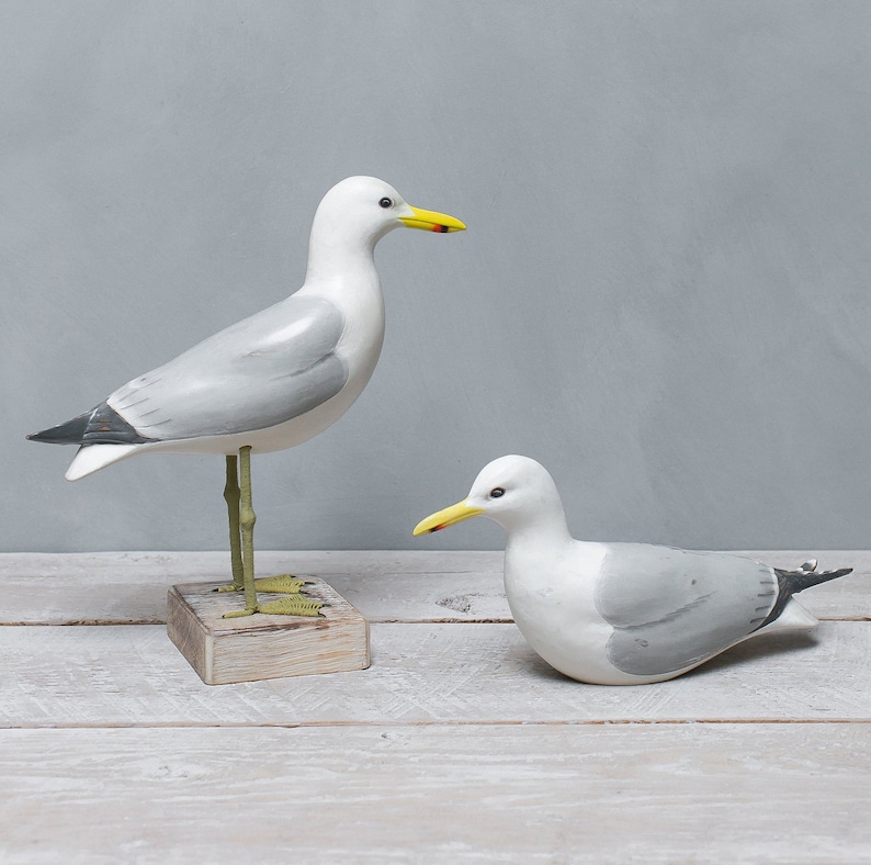 Seagull Pair 12/4.5H Hand Carved Wooden Birds image 1
