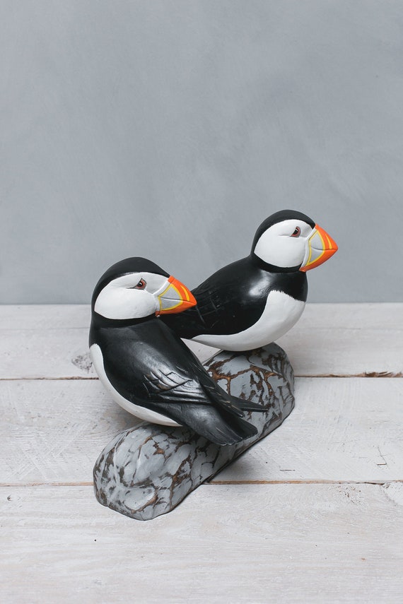 Puffin on Rock Pair Hand Carved Wooden Bird - Etsy Canada