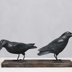 Mini Crow 3pc Set 3H Hand Carved Wooden Bird image 6