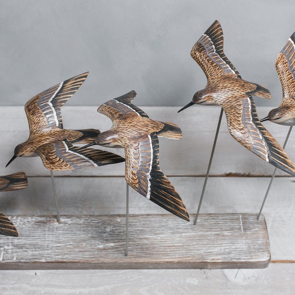 Sanderlings Flying - Hand Carved Wooden Birds