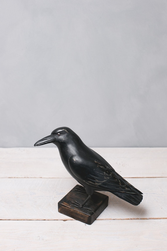 Crow 9h Hand Carved Wooden Bird Etsy Australia