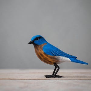 Mini Bluebird - Hand Carved Wooden Bird - 3"H