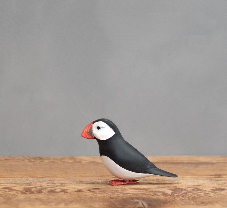 Mini Puffin Hand Carved Wooden Bird image 1