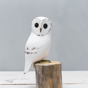 Baby Barn Owl - 8&quot;H - Hand Carved Wooden Bird Sculpture