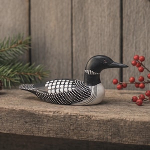 Hand Carved Wooden Mini Loon – 5"L | Small Loon Sculpture | Lake Decor Gift | Cabin Bird Art