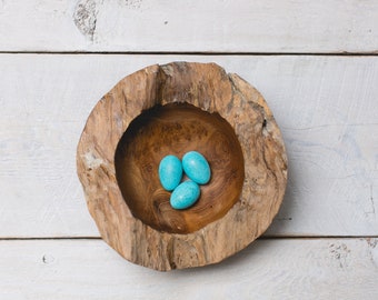 Nest & Robins Eggs - Hand Carved Wooden Bird