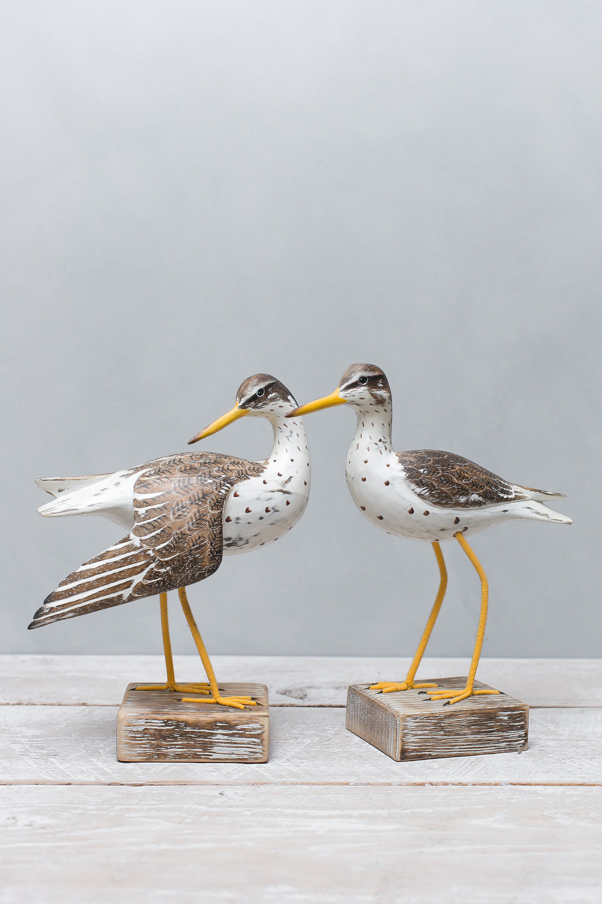 Spotted Sandpiper Pair- Hand Carved Wooden Shorebird