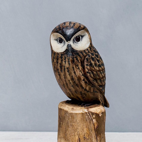Hand Carved Wooden Saw-whet Owl – 9