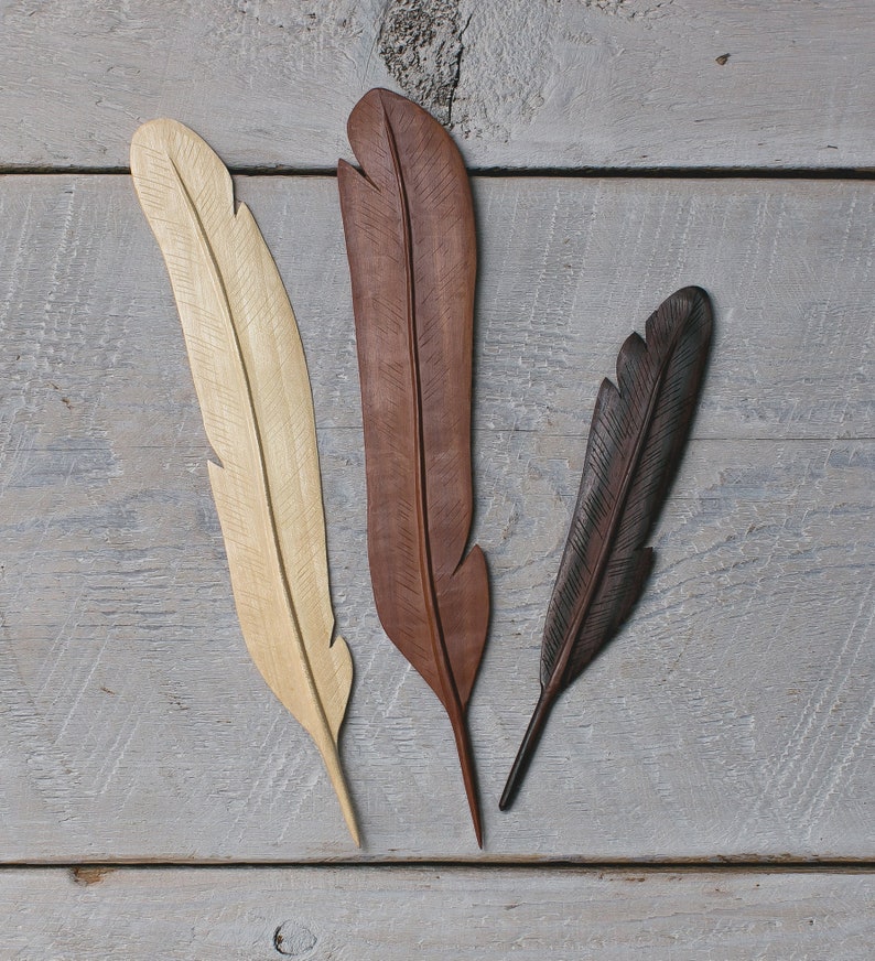 Hand Carved Wooden Feathers Etsy