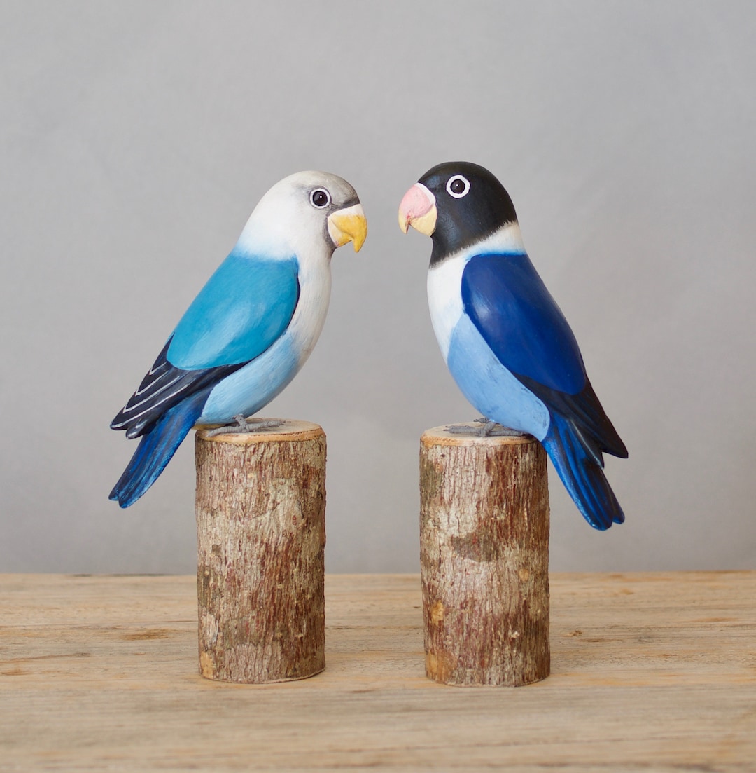 Hand Carved Wooden Lovebirds – Pair Blue | 8