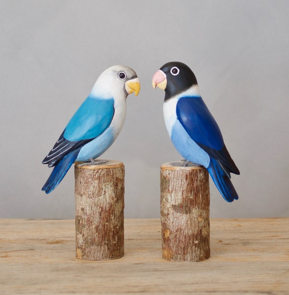 Hand Carved Wooden Lovebirds – Pair Blue | 8