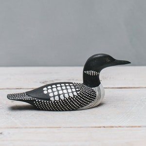 Small Loon 7L Hand Carved Wooden Bird image 1
