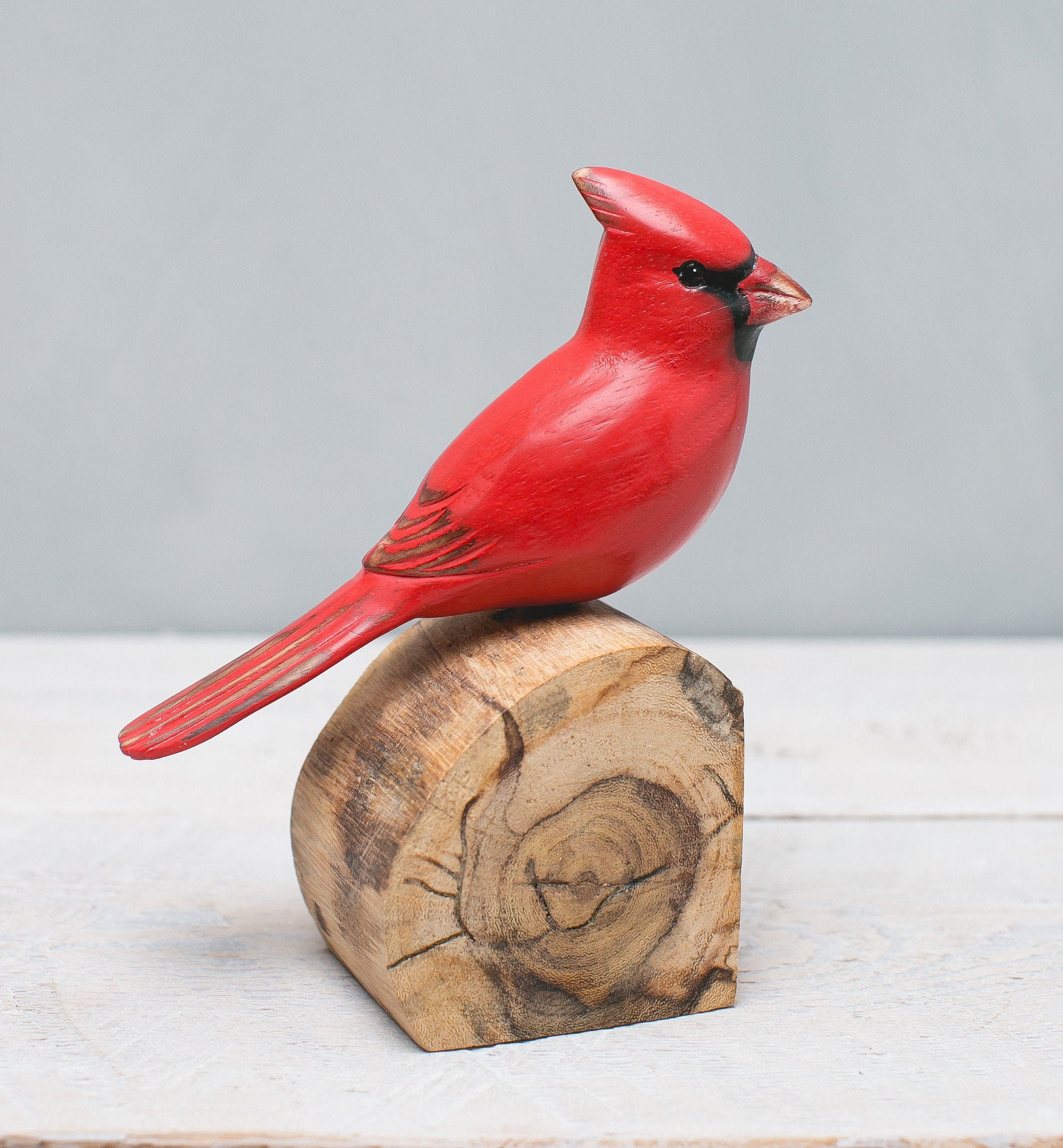 Hand Carved Wooden Cardinal Sculpture – Male | 7
