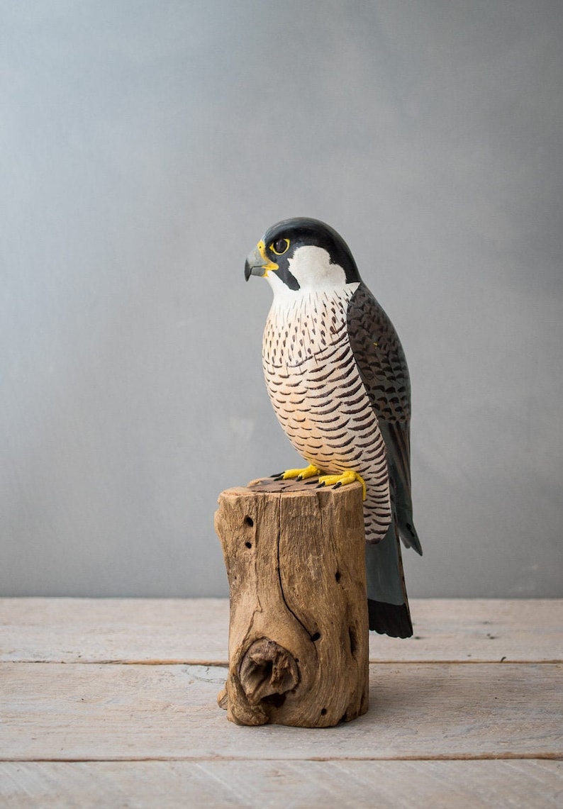 Peregrine Falcon 11.5H Hand Carved Wooden Bird image 1