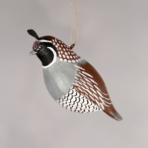 California Quail Hanging Ornament- 3&quot;H - Hand Carved Wooden Bird