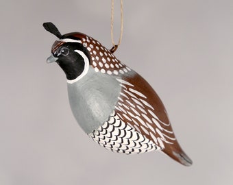 California Quail Hanging Ornament- 3"H - Hand Carved Wooden Bird