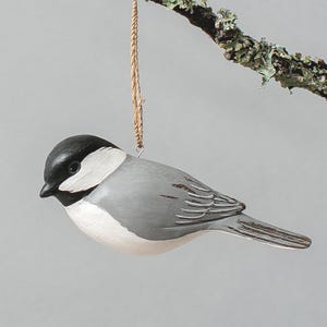 Chickadee Ornament - Hand Carved Wooden Birds - 4&quot;L