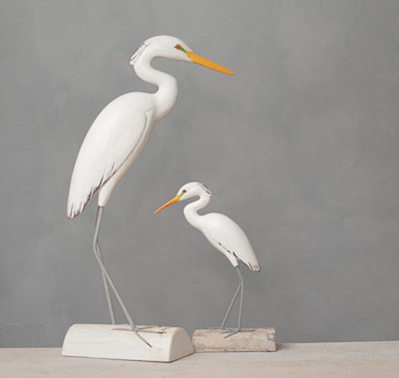 Egret Large 25H Hand Carved Wooden Bird image 2