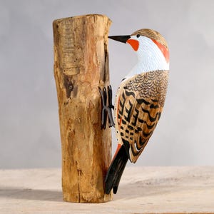 Northern Flicker Woodpecker  - Hand Carved Wooden Bird - 9.5&quot; H