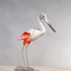 Spoonbill - 13&quot;H - Hand Carved Wooden Bird