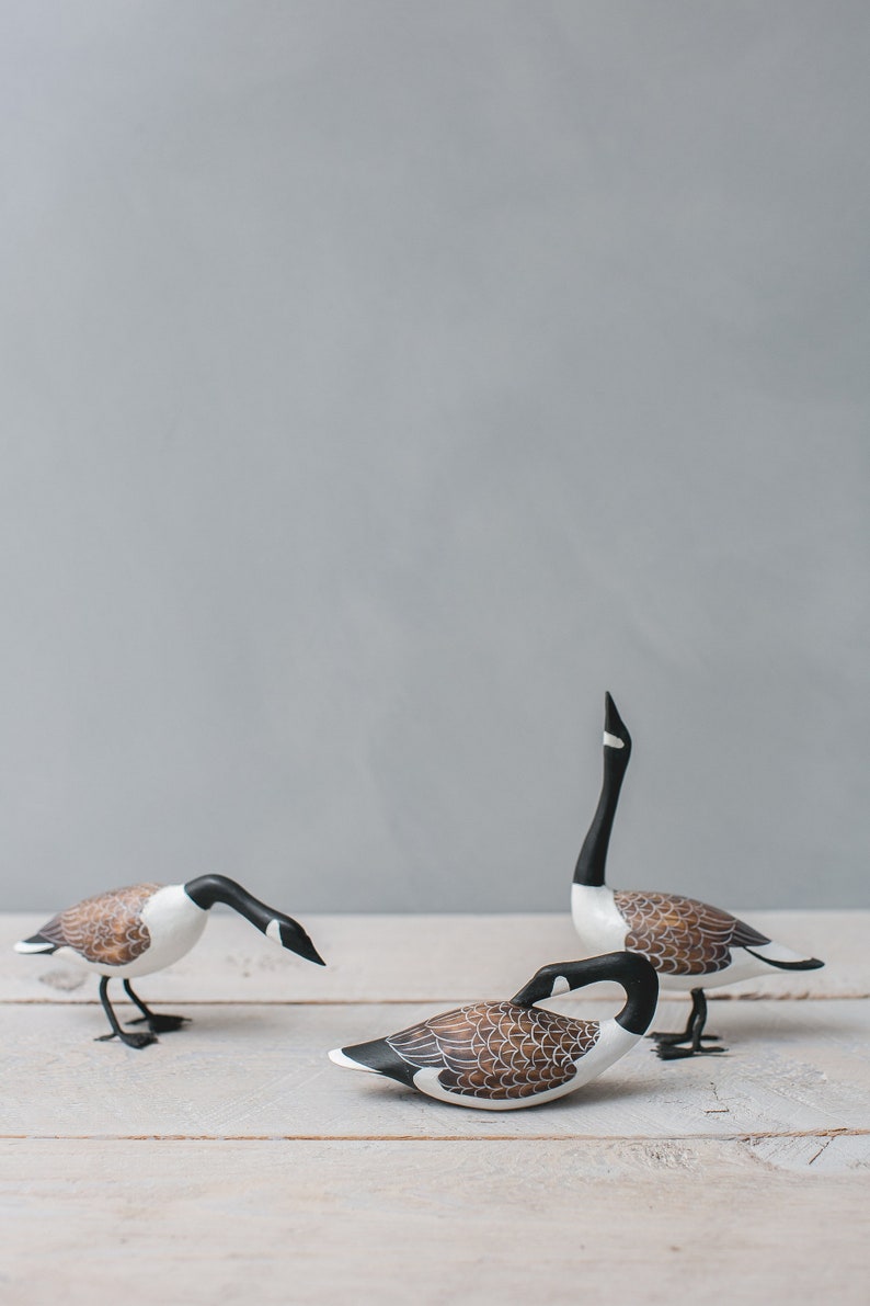 Canada Geese Set 4H Hand Carved Wooden Bird image 1