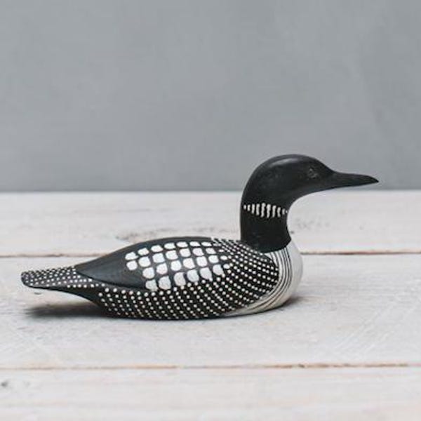 Hand Carved Wooden Mini Loon – 5"L | Small Loon Sculpture | Lake Decor Gift | Cabin Bird Art