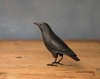 木製のカラスの鳥の彫刻、黒いカラス、鳥の彫刻、手作り、手彫り