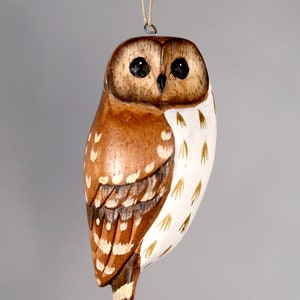 Barred Owl Ornament - 4&quot;H - Hand Carved Hanging Wooden Birds