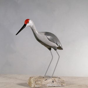Sandhill Crane - 12.5&quot;H - Hand Carved Wooden Bird