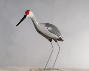 Sandhill Crane - 12.5"H - Hand Carved Wooden Bird