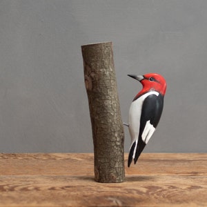 Mini Redheaded Woodpecker - 4.5&quot;H - Hand Carved Wooden Bird