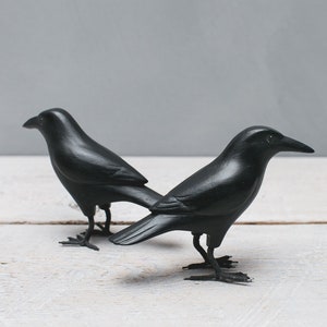 Mini Crow 3.5H Hand Carved Wooden Bird image 2