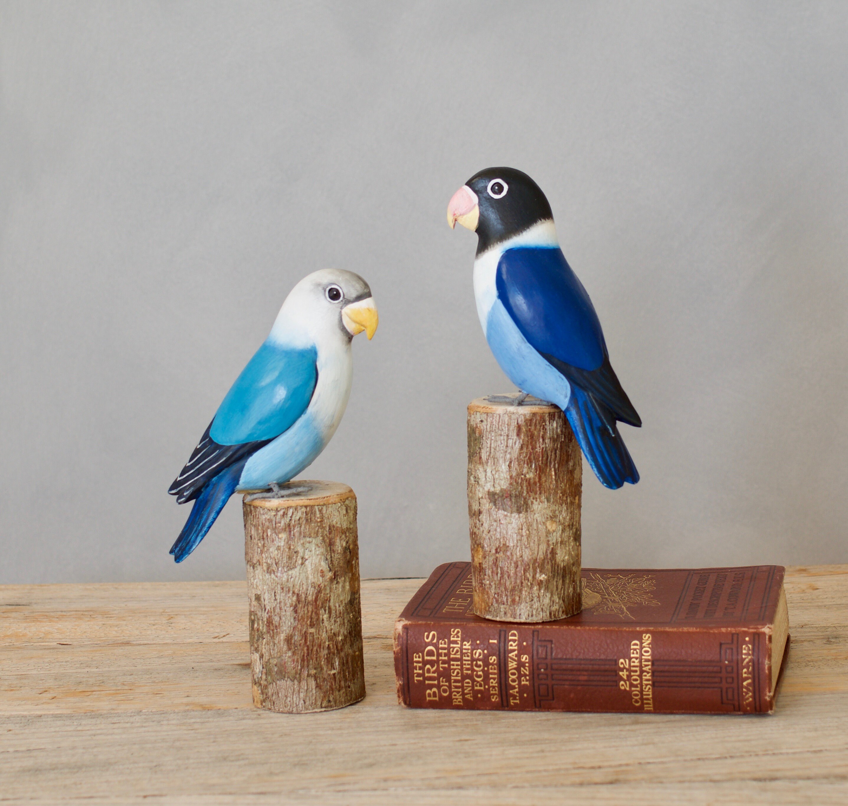 Lovebirds: Four Hand Carved Wooden Birds. 8