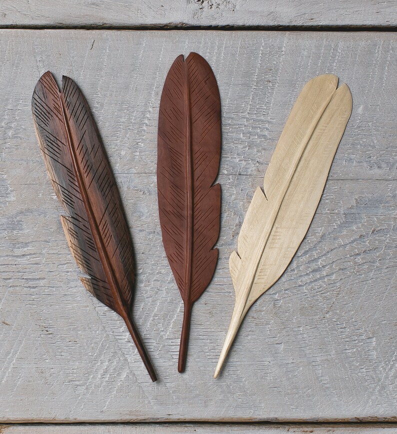 Hand Carved Wooden Feathers