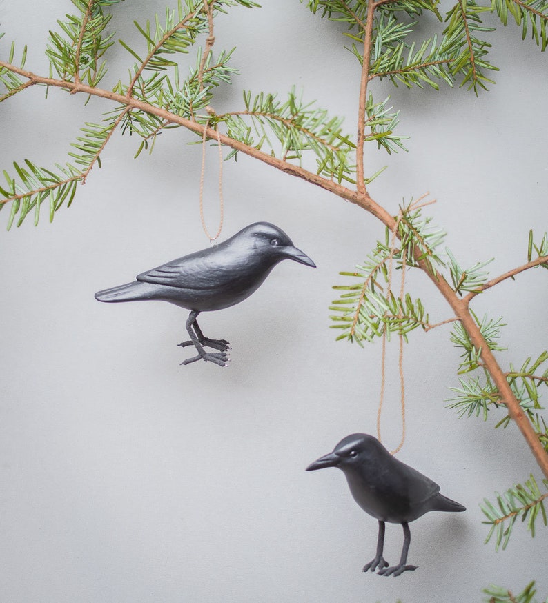 Mini Crow 3.5H Hand Carved Wooden Bird image 4