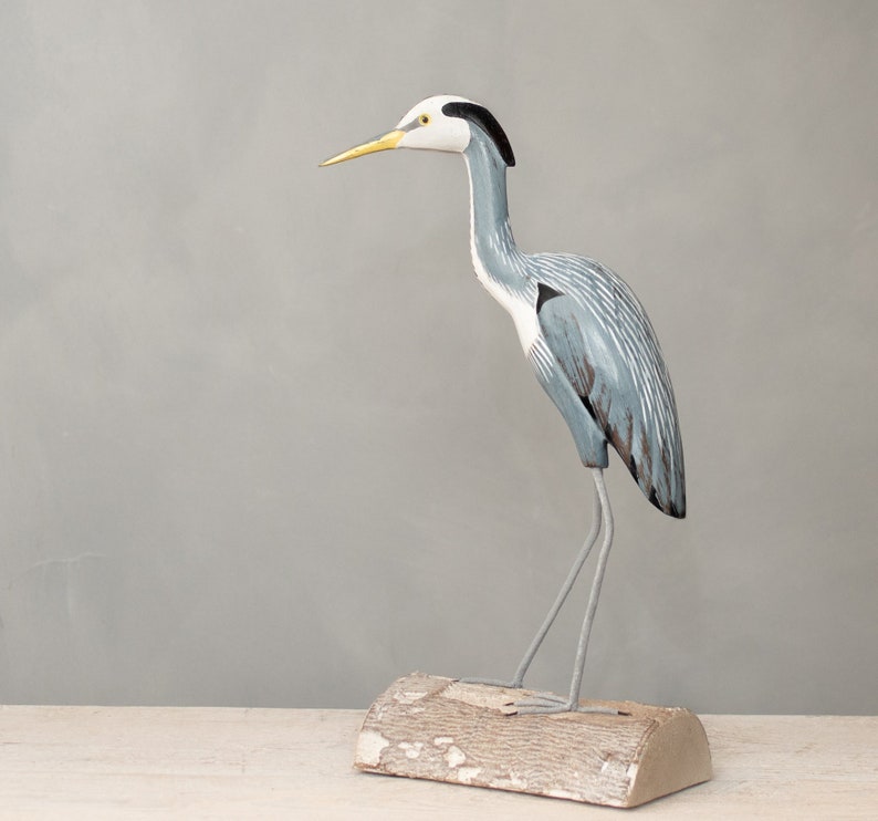 Great Blue Heron, Medium 14H Hand Carved Wooden Bird image 1